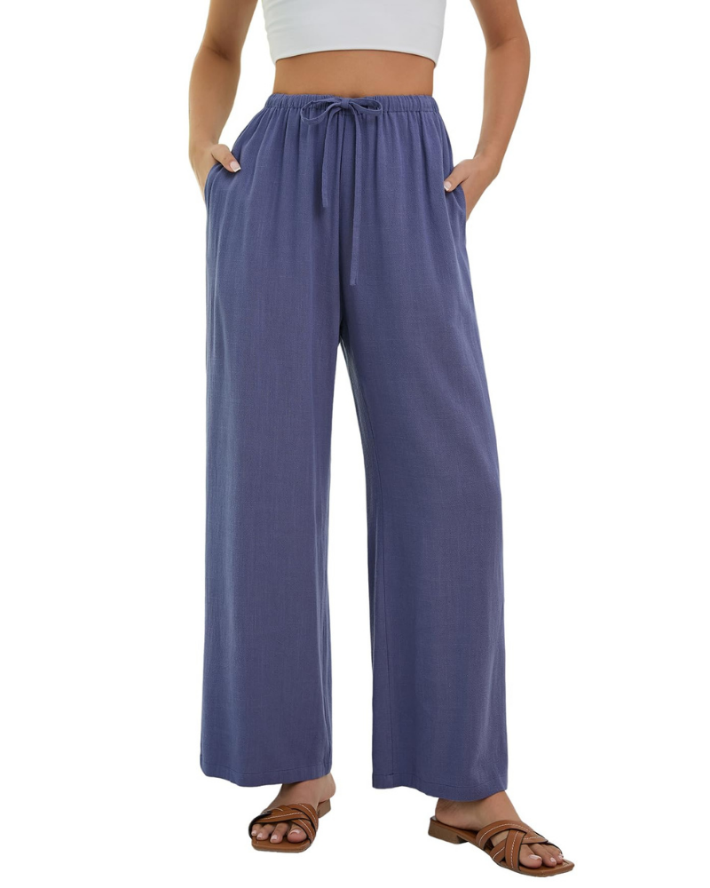 Stella Women’s Linen Palazzo Pants – High Waist Wide Leg Trousers with Pockets
