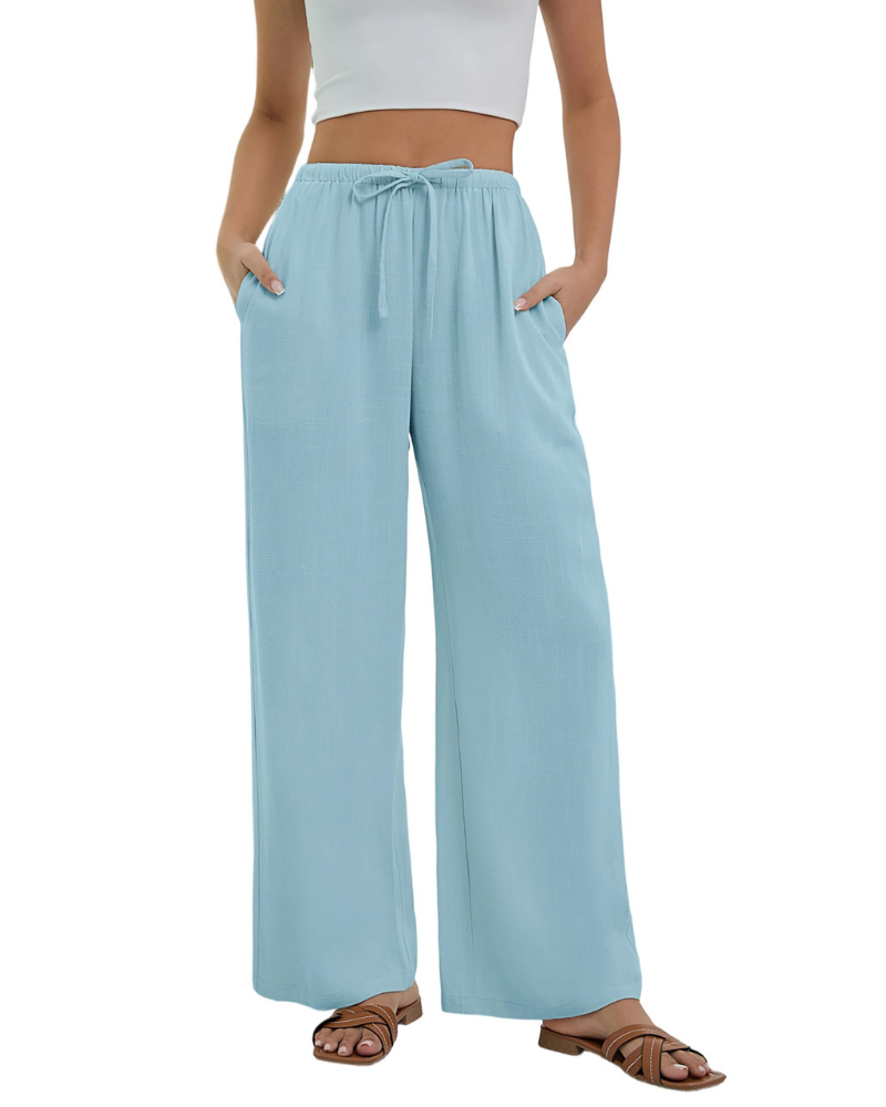 Stella Women’s Linen Palazzo Pants – High Waist Wide Leg Trousers with Pockets