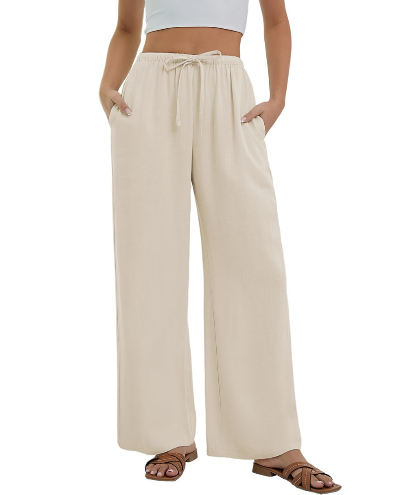 Stella Women’s Linen Palazzo Pants – High Waist Wide Leg Trousers with Pockets