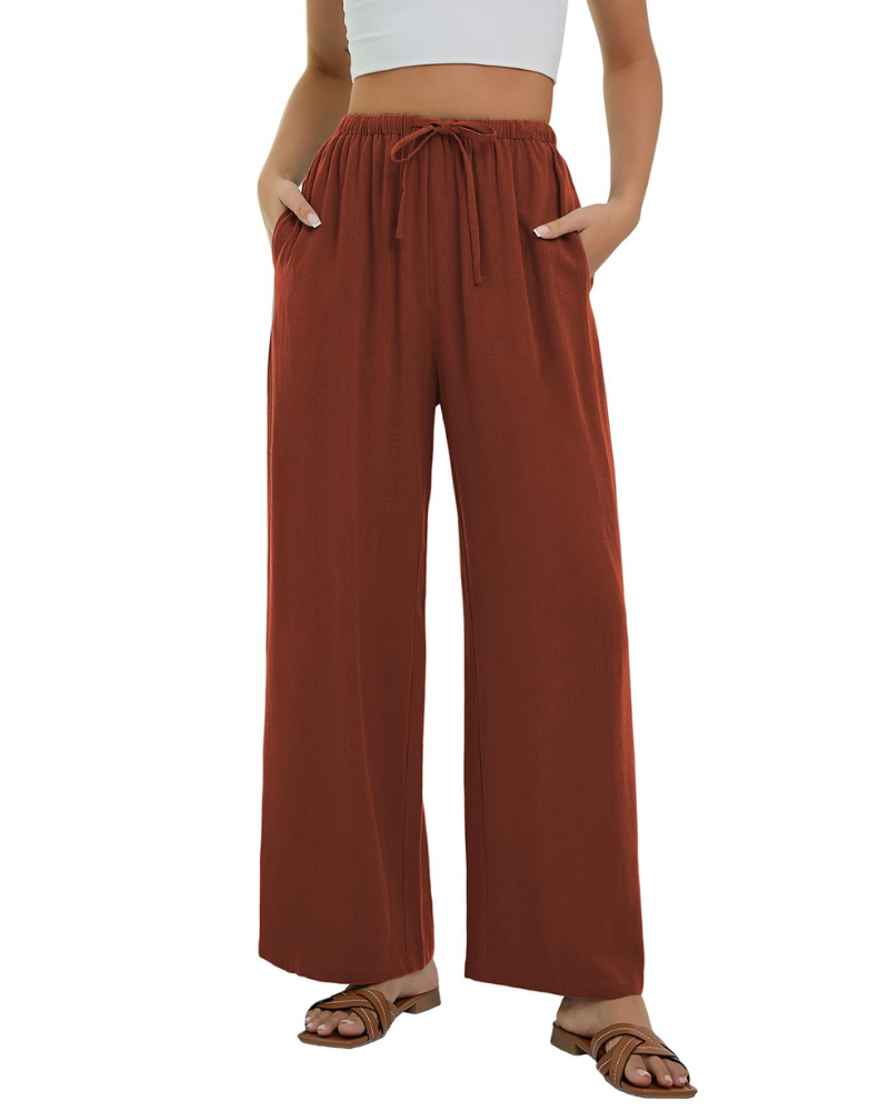 Stella Women’s Linen Palazzo Pants – High Waist Wide Leg Trousers with Pockets