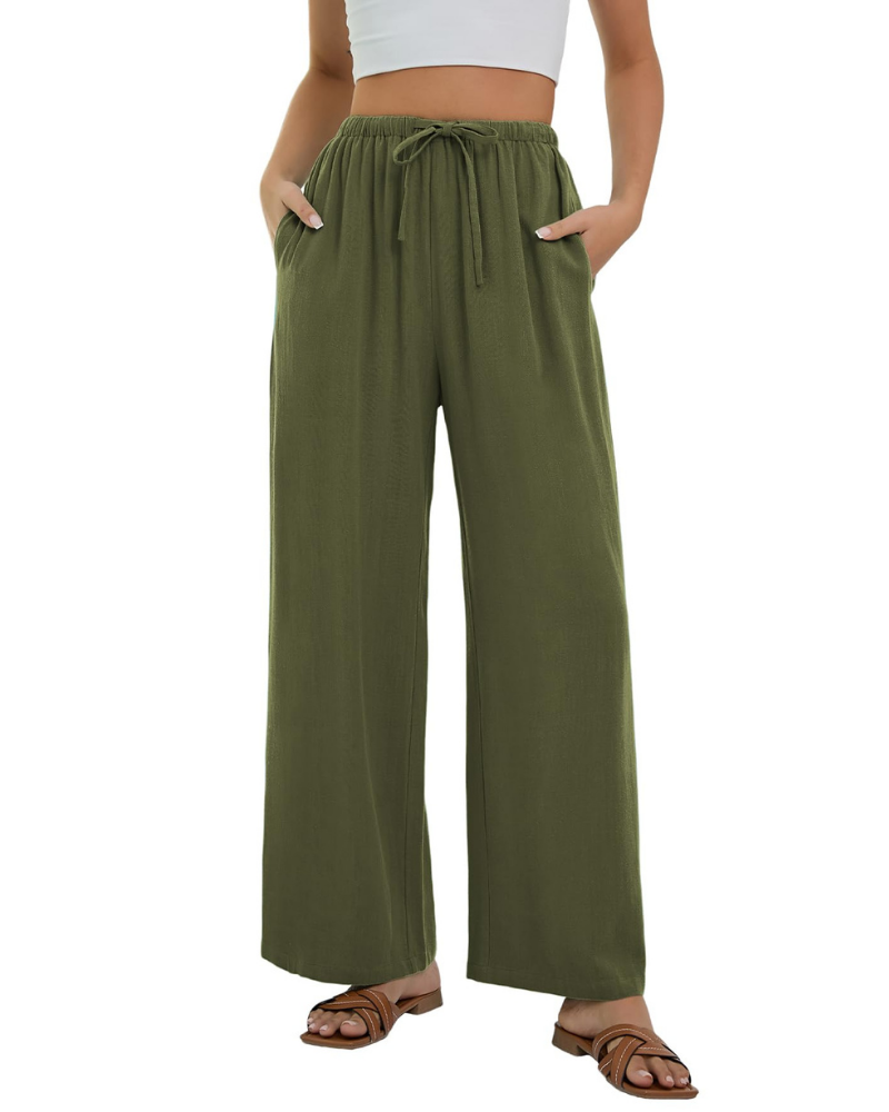 Stella Women’s Linen Palazzo Pants – High Waist Wide Leg Trousers with Pockets