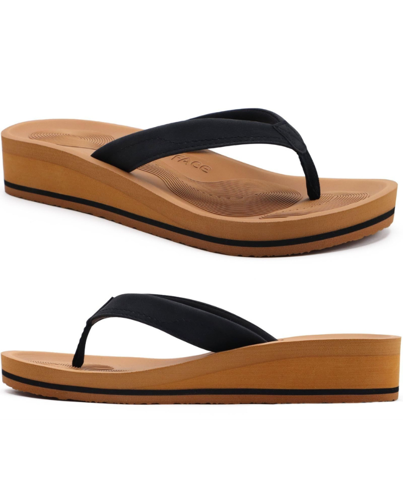 Ava Women’s Wedge Flip Flops – Platform T-Strap Sandals with Arch Support