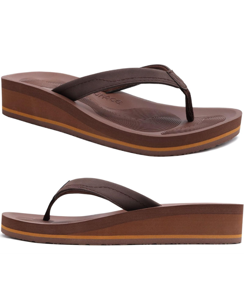 Ava Women’s Wedge Flip Flops – Platform T-Strap Sandals with Arch Support