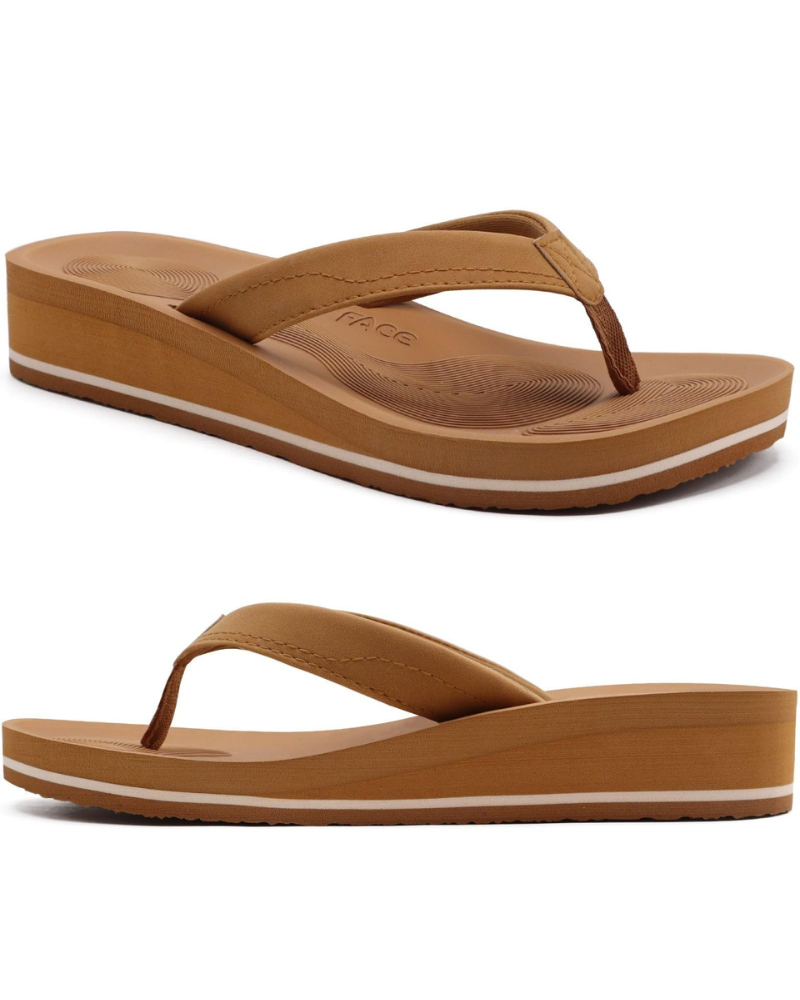 Ava Women’s Wedge Flip Flops – Platform T-Strap Sandals with Arch Support