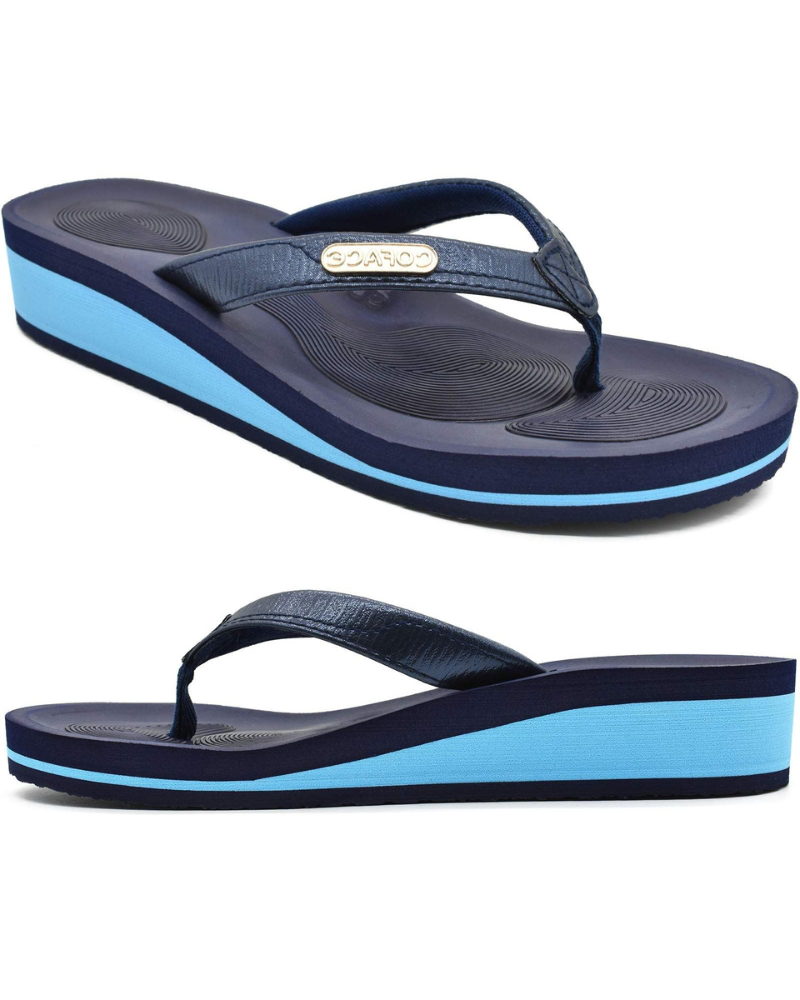 Ava Women’s Wedge Flip Flops – Platform T-Strap Sandals with Arch Support