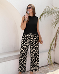 Natalie Women’s Two-Piece Set – Mock Neck Top & Printed Wide Leg Pants