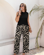 Natalie Women’s Two-Piece Set – Mock Neck Top & Printed Wide Leg Pants