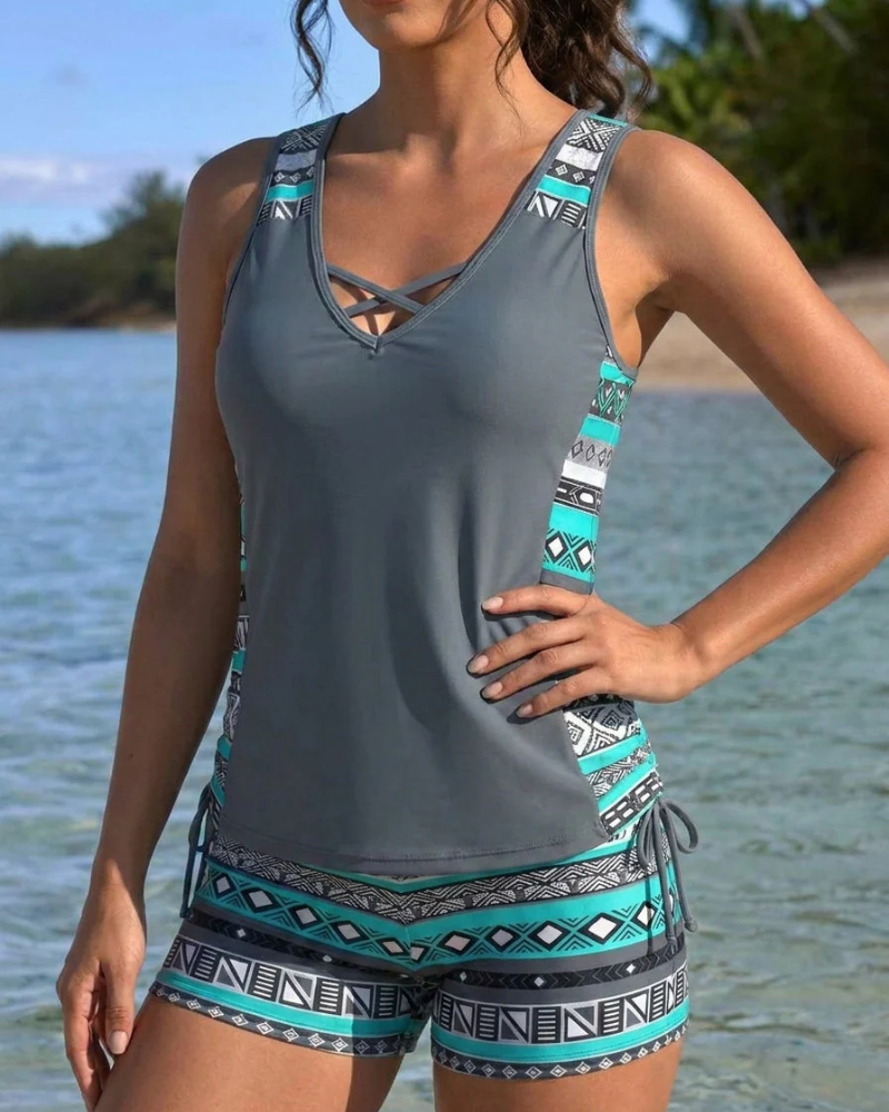 Claire Women’s Tankini Set – A-Line Swim Top with High Waist Shorts