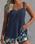 Carla Women’s Tankini Set – Striped Swim Top with Elastic Waist Shorts