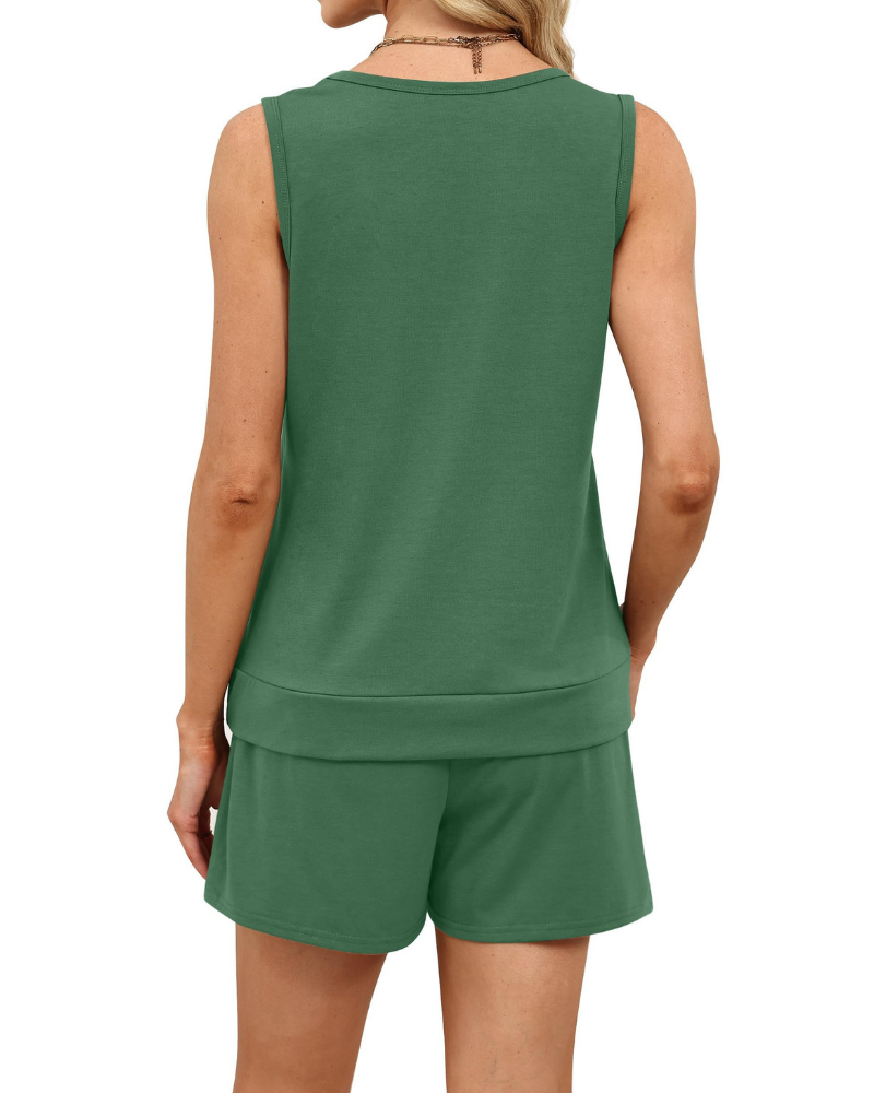 Harper Women’s Lounge Set – Scoop Neck Tank & Drawstring Shorts with Pockets