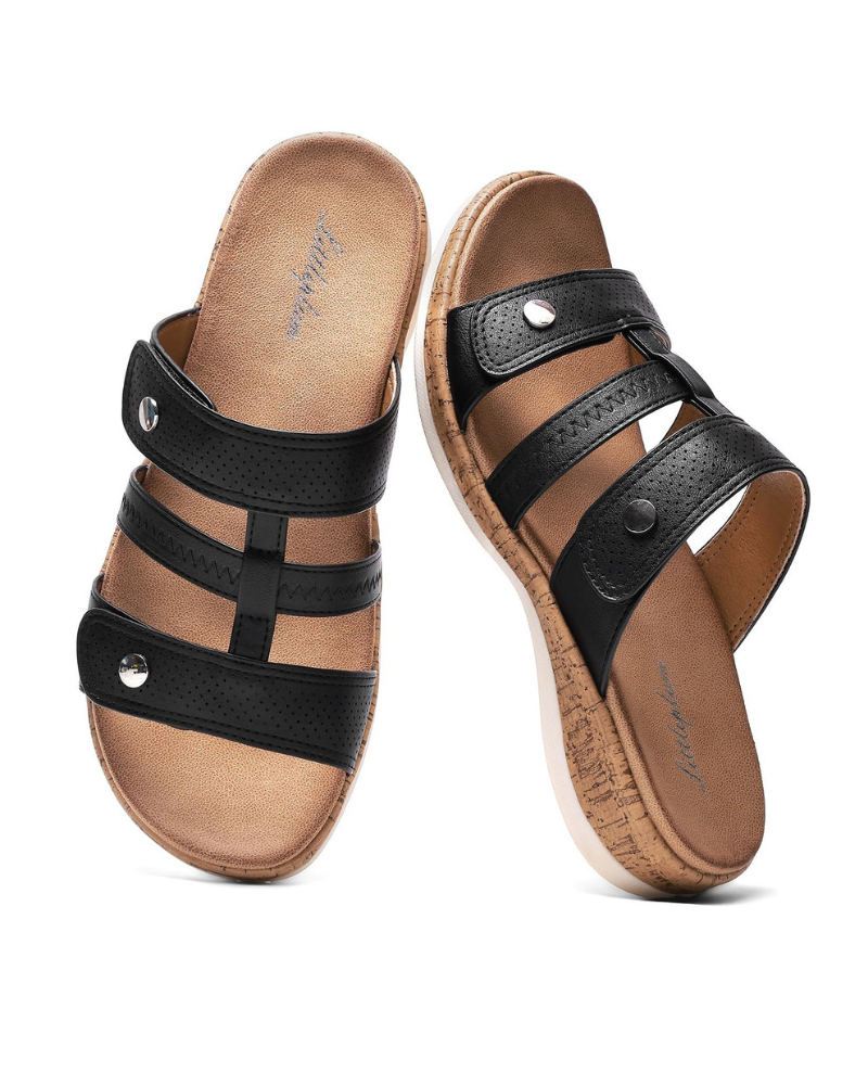 Amara Women’s Breathable Mules – Adjustable Faux Leather Slides with Non-Slip Sole