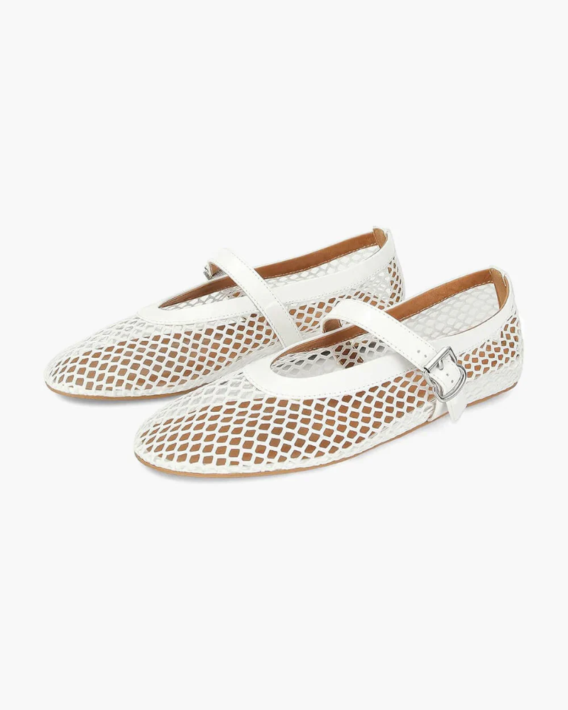 Madeline Women's Mesh Ballet Flats – Leather Details, Adjustable Strap & Foam Insole