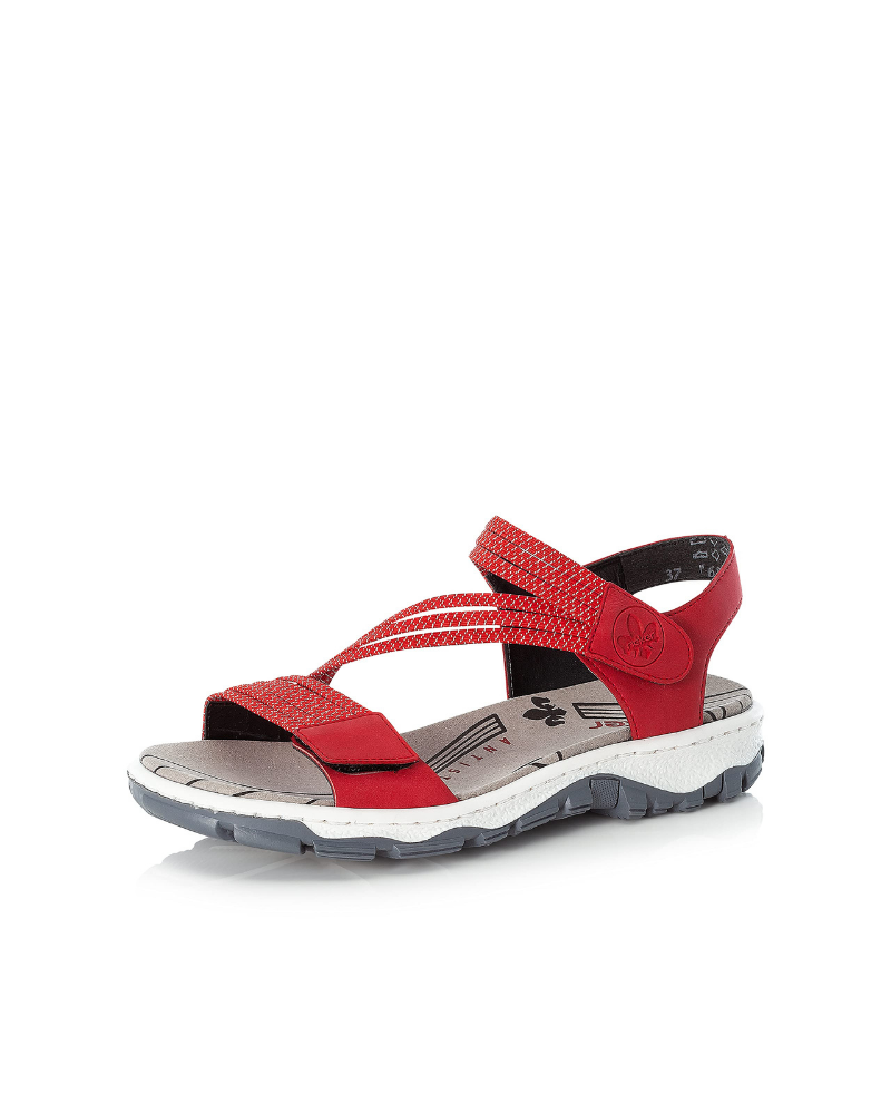 Danielle Women’s Trekking Sandals – Red Faux Leather Outdoor Sandals with Soft Insole