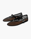 Madeline Women's Mesh Ballet Flats – Leather Details, Adjustable Strap & Foam Insole