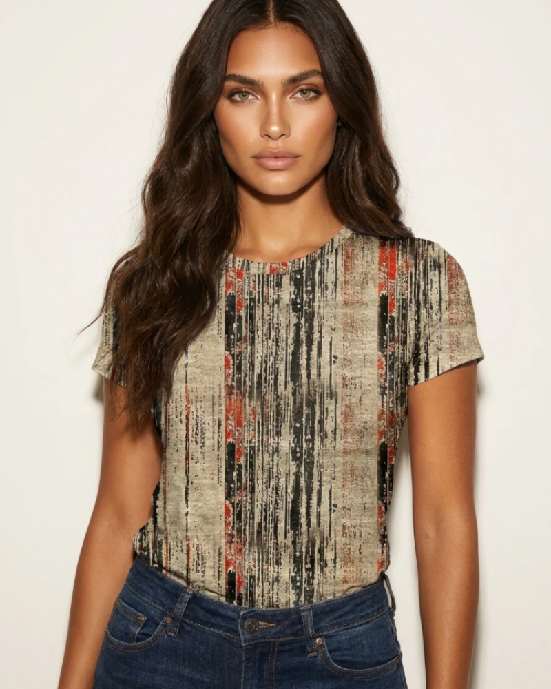 Sabrina Women's Graphic T-Shirt – Vintage-Inspired All-Over Print Crew Neck Top