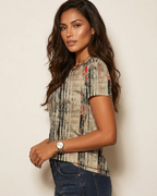 Sabrina Women's Graphic T-Shirt – Vintage-Inspired All-Over Print Crew Neck Top