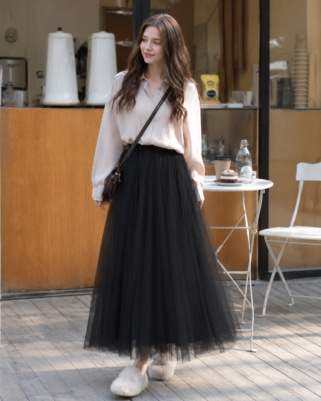 Shandria Women’s Tulle Midi Skirt – High Waist Layered Mesh Skirt with Elastic Waistband