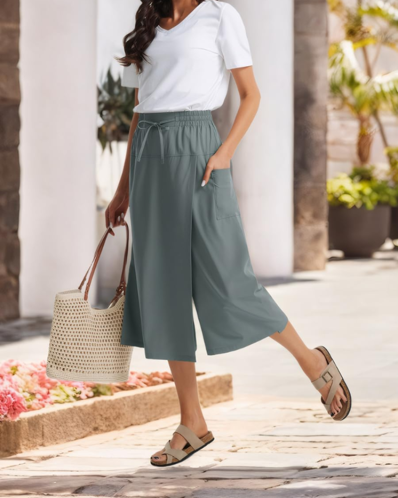 Sophie Women’s Capri Pants – High Waist Drawstring Stretch Pants with Pockets