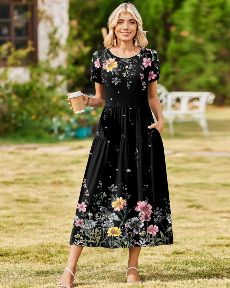 Olivia Women's Boho Maxi Dress – High Waist A-Line Dress with Pockets for Summer