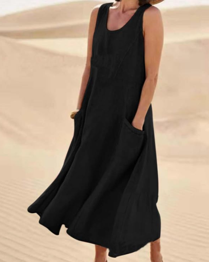 Lydia Women’s Sleeveless Maxi Dress – Relaxed Fit Casual Dress with Pockets