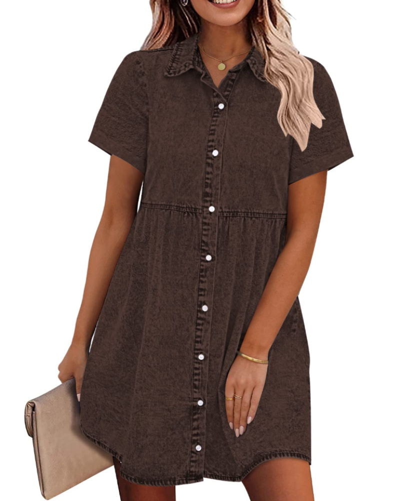 Emma Women's Denim Shirt Dress – Babydoll Button Down Dress with Tiered Detail