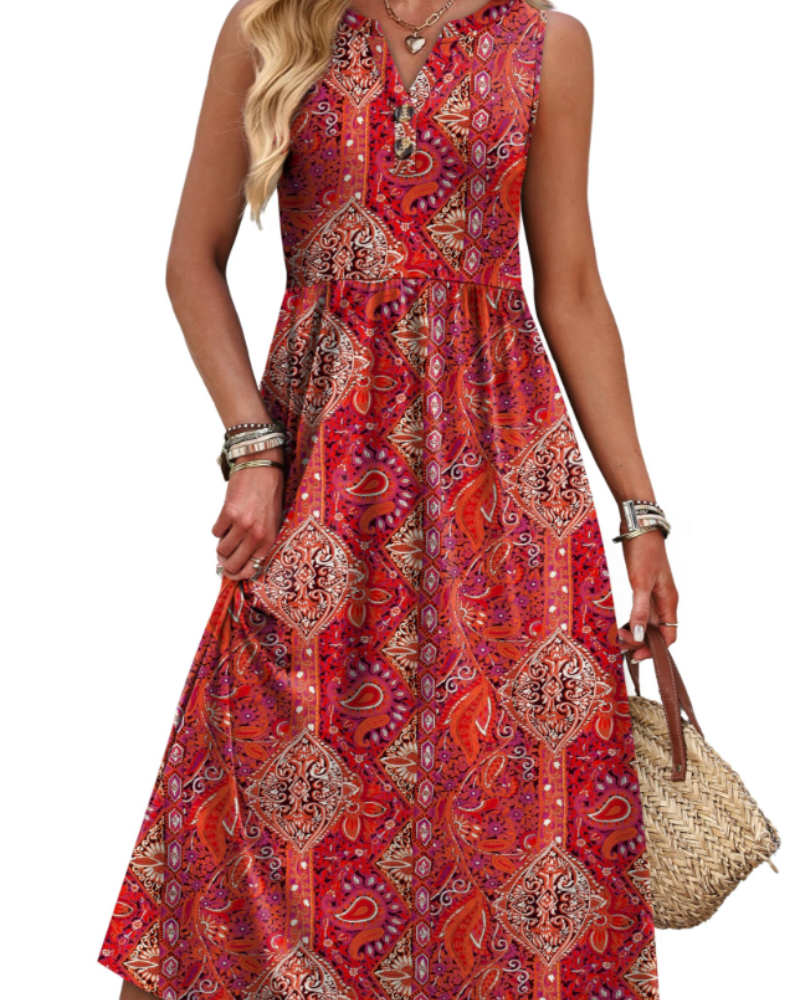 Sophia Women's Maxi Dress – V-Neck Button Front Dress with Pockets and Side Slit