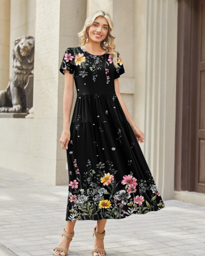 Olivia Women's Boho Maxi Dress – High Waist A-Line Dress with Pockets for Summer
