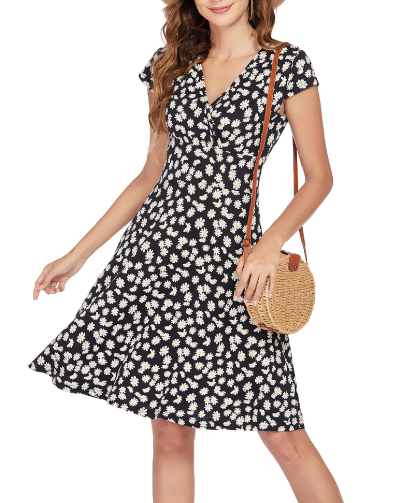 Riley Women's A-Line Knee Length Dress – V-Neck Jersey Stretch Elegant Casual Dress