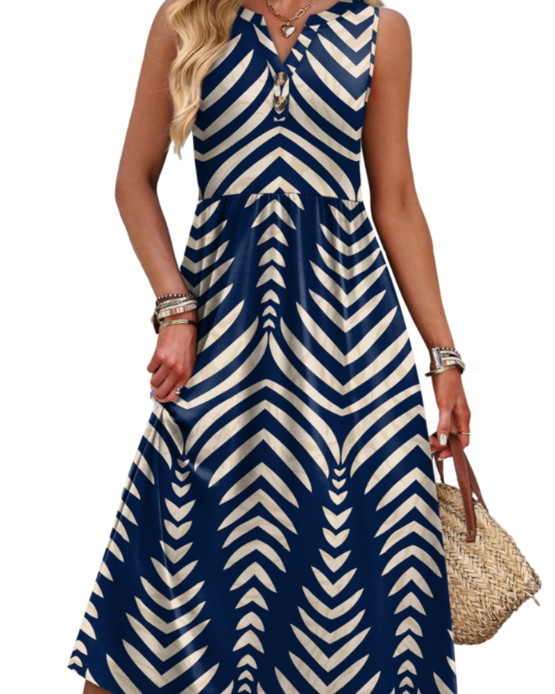 Sophia Women's Maxi Dress – V-Neck Button Front Dress with Pockets and Side Slit