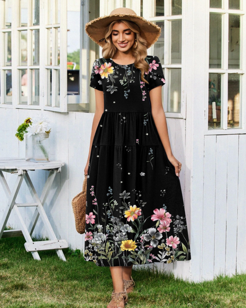 Olivia Women's Boho Maxi Dress – High Waist A-Line Dress with Pockets for Summer