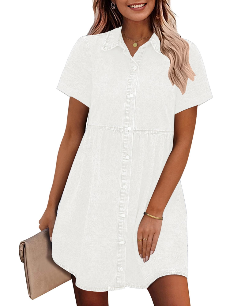 Emma Women's Denim Shirt Dress – Babydoll Button Down Dress with Tiered Detail
