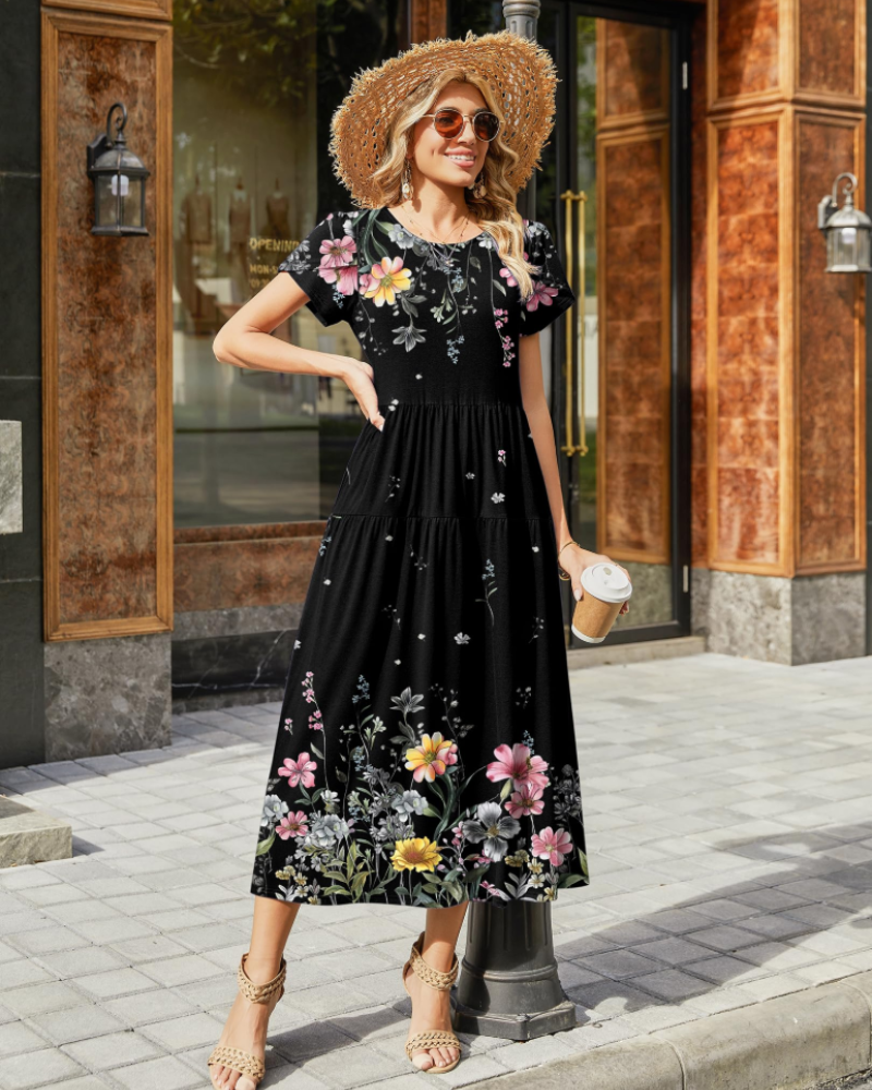 Olivia Women's Boho Maxi Dress – High Waist A-Line Dress with Pockets for Summer