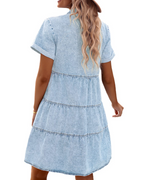 Emma Women's Denim Shirt Dress – Babydoll Button Down Dress with Tiered Detail