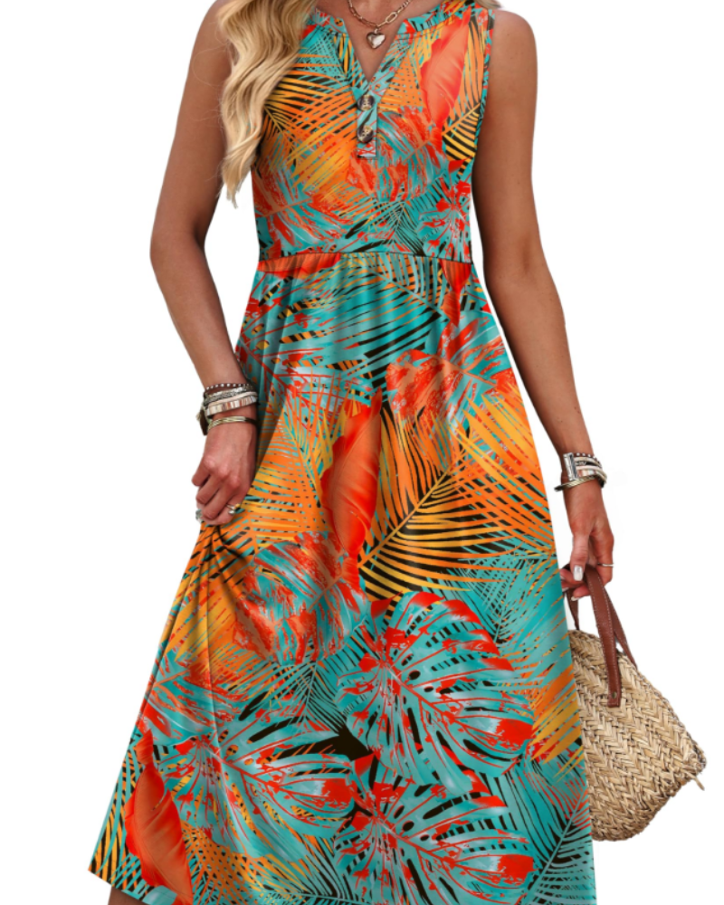 Sophia Women's Maxi Dress – V-Neck Button Front Dress with Pockets and Side Slit
