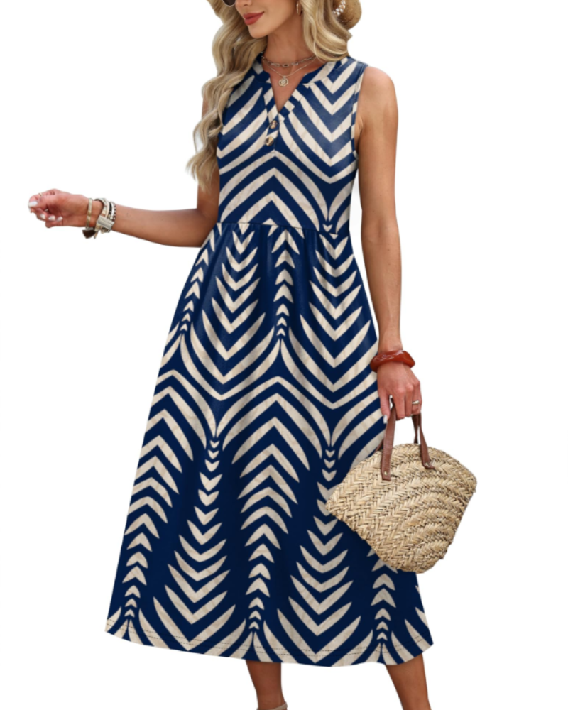 Sophia Women's Maxi Dress – V-Neck Button Front Dress with Pockets and Side Slit