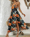 Paige Women's Floral Maxi Dress – U-Neck Adjustable Straps Boho Flowing Summer Dress