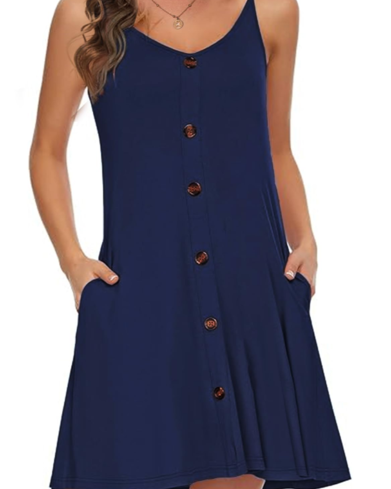 Daisy Women's Beach Dress – V-Neck Button-Front Mini Dress with Pockets