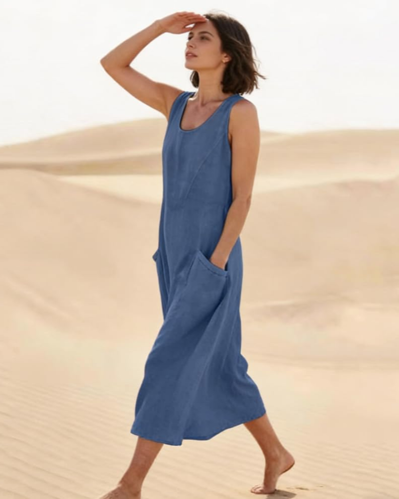 Lydia Women’s Sleeveless Maxi Dress – Relaxed Fit Casual Dress with Pockets