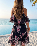 Daisy Women’s Floral Mini Dress – Off Shoulder Ruffle Hem Summer Beach Dress