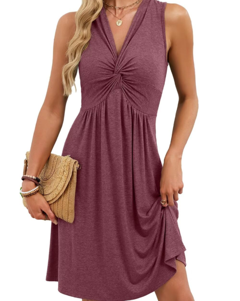 Keira Women's Mini Dress – Deep V-Neck Bow Front A-Line High Waist Summer Dress
