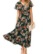 Isabella Women's Floral Maxi Dress – V-Neck Flutter Sleeve Dress for Weddings