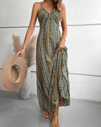 Sienna Women's Bohemian Maxi Dress – Sleeveless V-Neck Ethnic Print Summer Dress