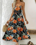 Paige Women's Floral Maxi Dress – U-Neck Adjustable Straps Boho Flowing Summer Dress