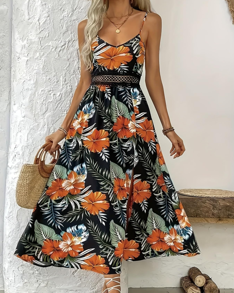 Paige Women's Floral Maxi Dress – U-Neck Adjustable Straps Boho Flowing Summer Dress