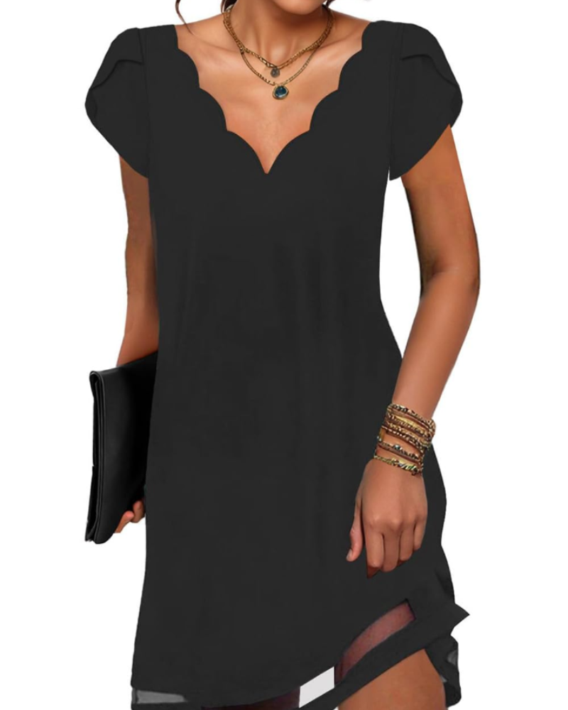 Naomi Women's V-Neck Mini Dress – Printed Short Sleeve Summer Dress
