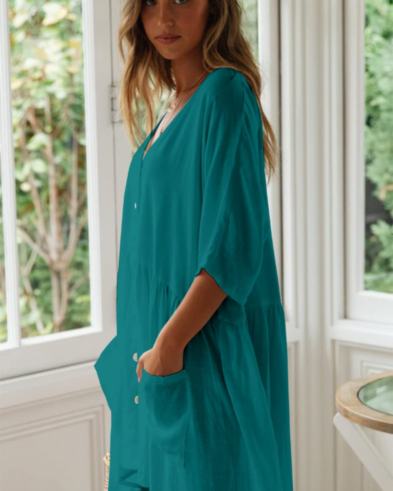 Scarlett Women's Beach Cover-Up Dress – Oversized V-Neck Rayon Dress with Pockets
