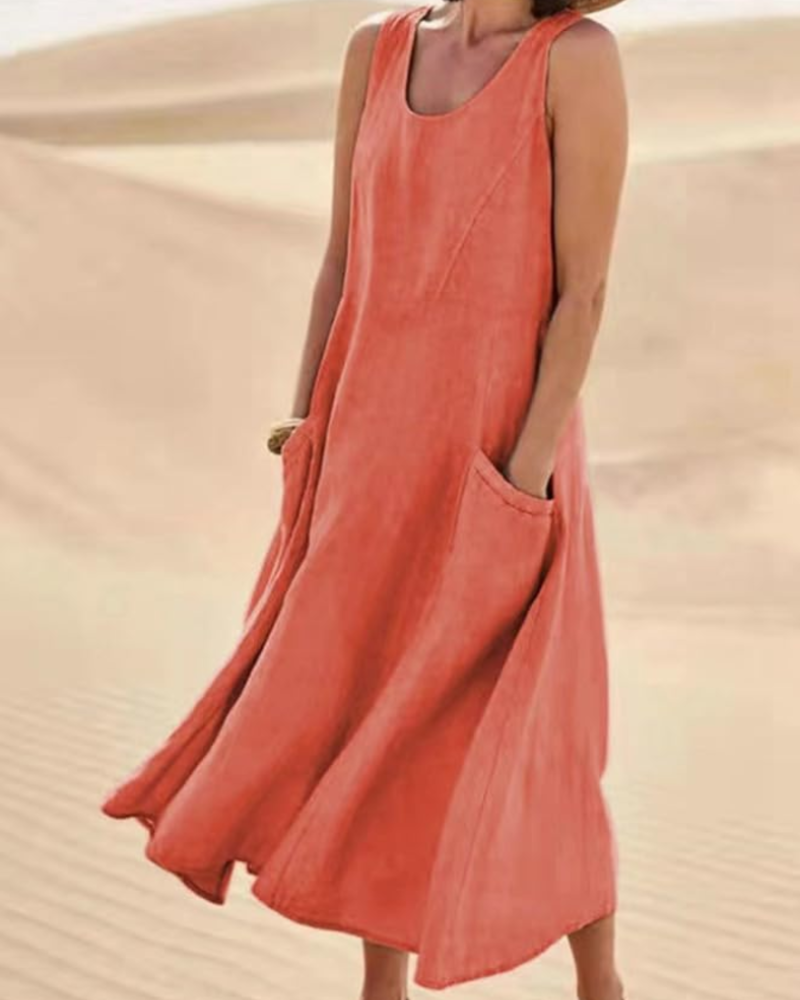 Lydia Women’s Sleeveless Maxi Dress – Relaxed Fit Casual Dress with Pockets