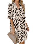 Penelope Women's Shirt Dress – V-Neck A-Line Dress with Ruffle Sleeves and Pockets