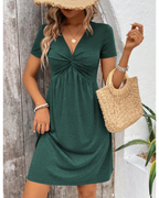 Evelyn Women's Mini Dress – V-Neck A-Line Summer Dress with Pleated Bust Detail