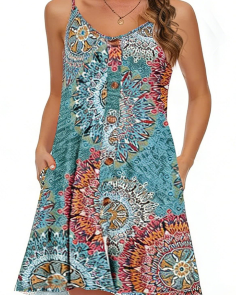 Daisy Women's Beach Dress – V-Neck Button-Front Mini Dress with Pockets